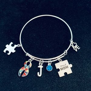 “Proud Mom” Autism Awareness themed bangle bracelet personalized